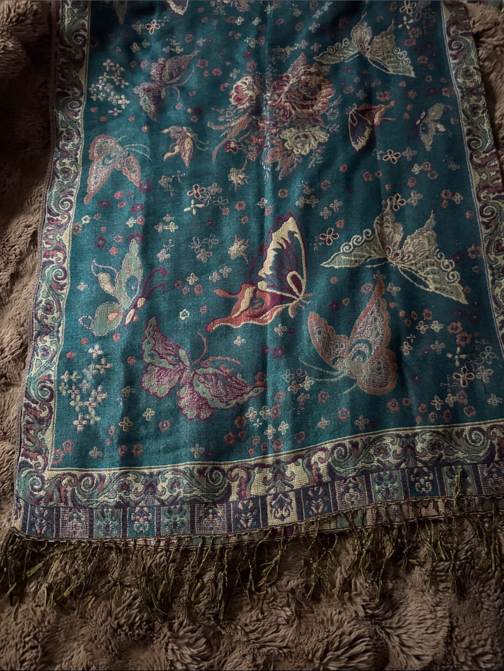Teal Butterfly Jacquard scarf - Unbranded